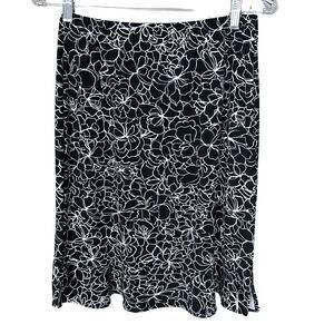Black & White Floral Pattern Elastic Waist Lightweight Skirt Size Small